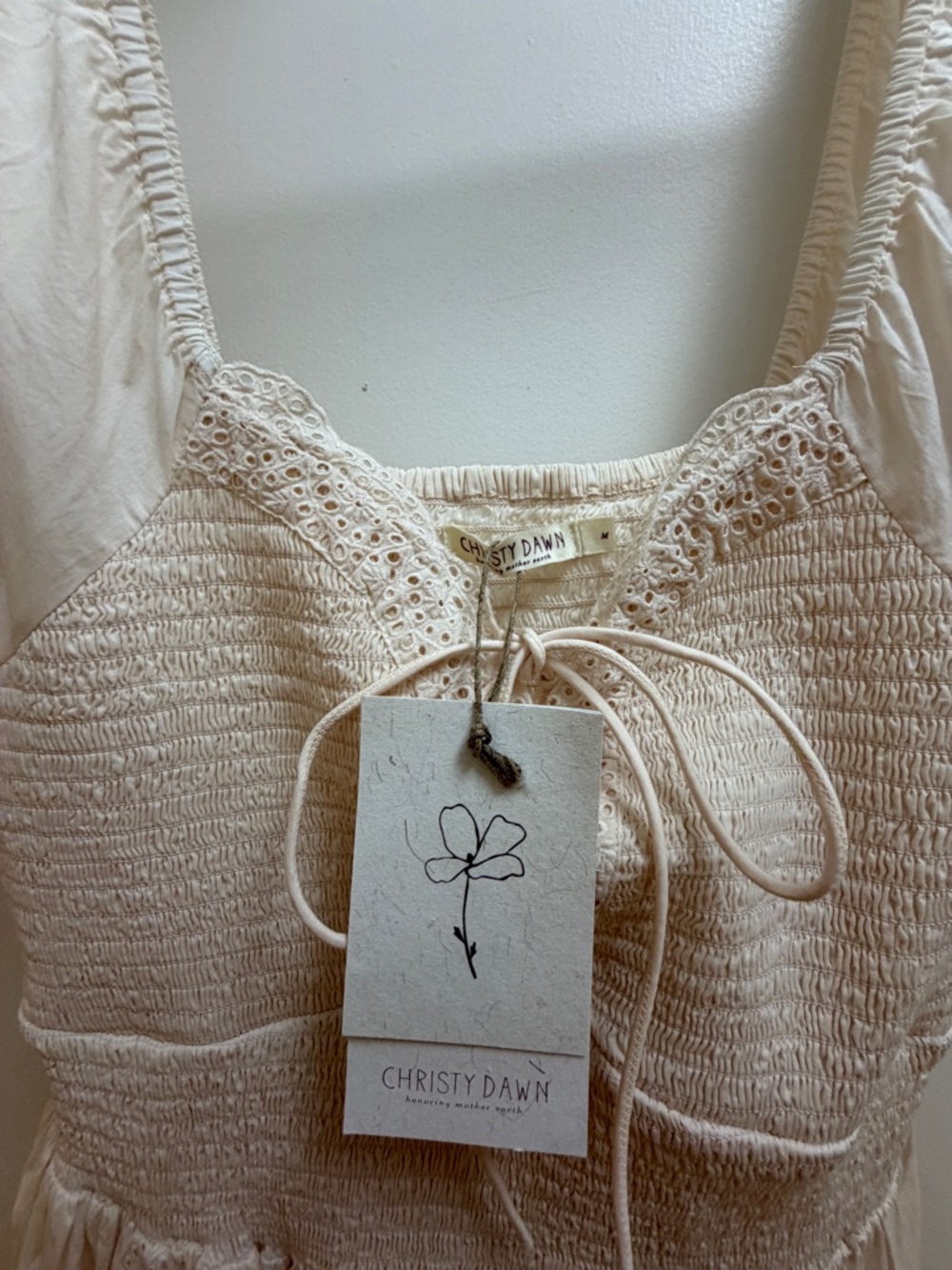 Christy Dawn Madeline Cream Smocked Midi Dress with Lace Trim - Picture 5 of 10